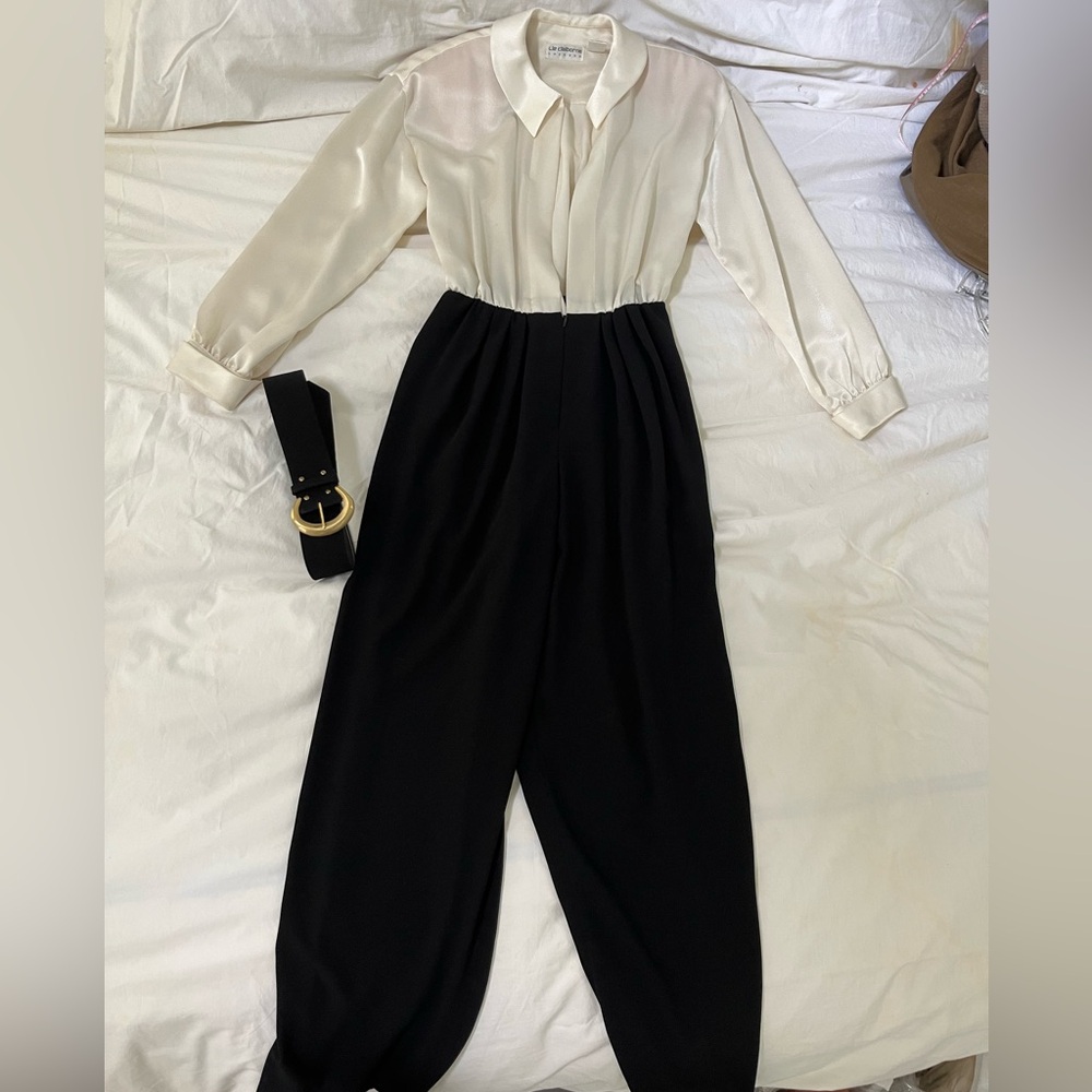 Black and White Jumpsuit With Belt